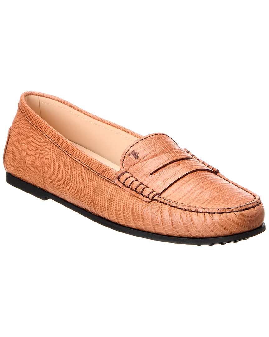 Shop Tod's Gommino Embossed Leather Loafer In Brown