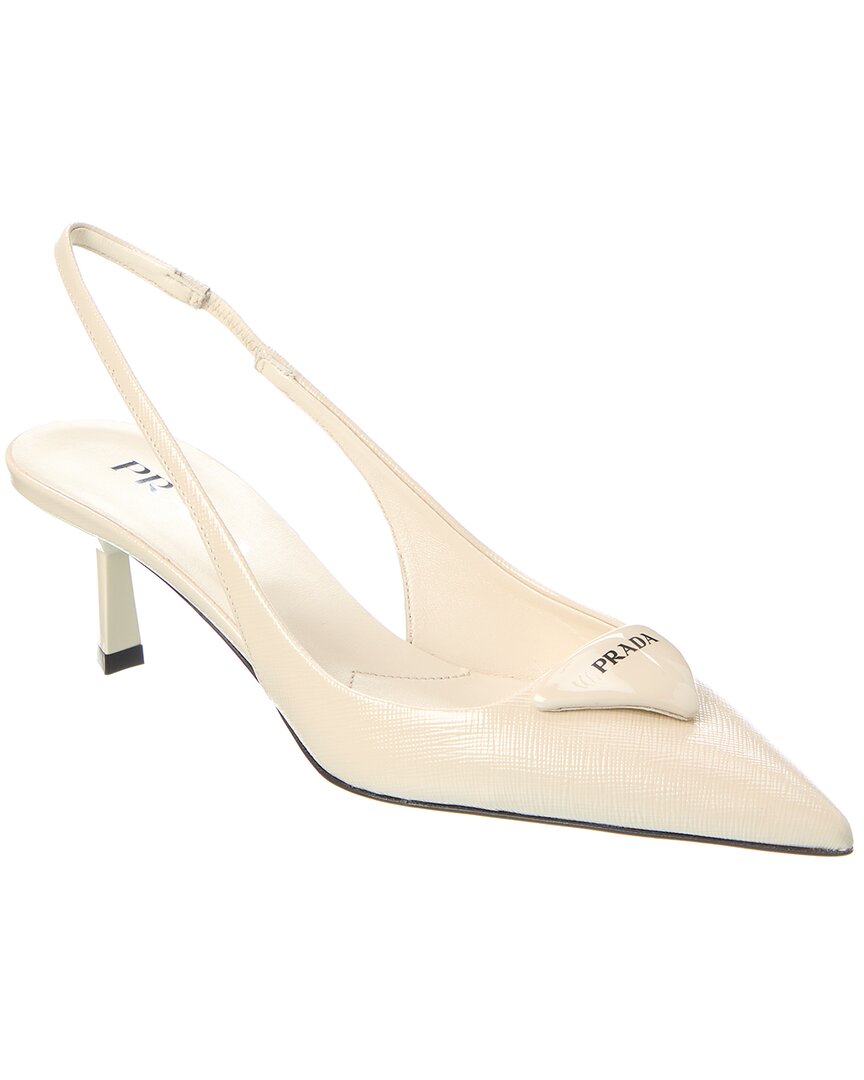 Prada Patent-finish Triangle-logo Pumps In White