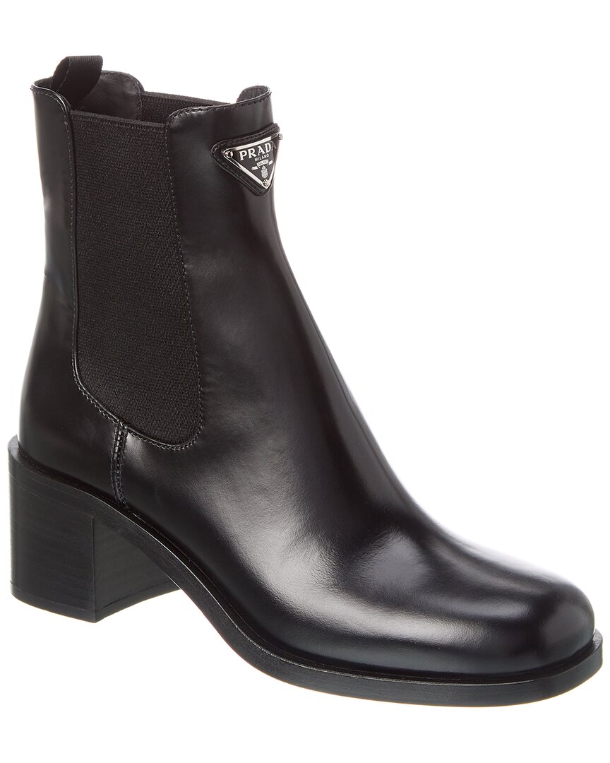Prada Brushed Leather Booties In Black
