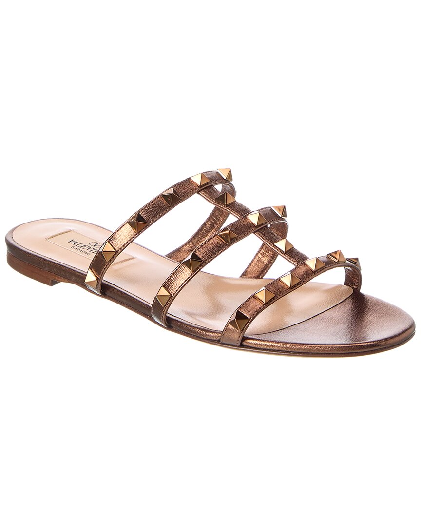 Valentino Rockstud Caged Leather Sandal In Brown