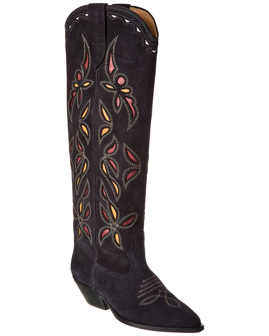 Isabel Marant Denvee Cutout Embroidered Leather-trimmed Suede Knee Boots In Brown