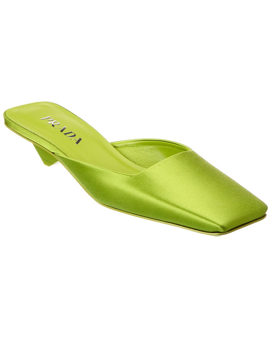 Prada Satin Square-toe Ballerina Mule Pumps In Green