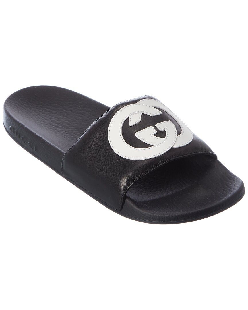 Gucci Interlocking G Leather Slide In Black