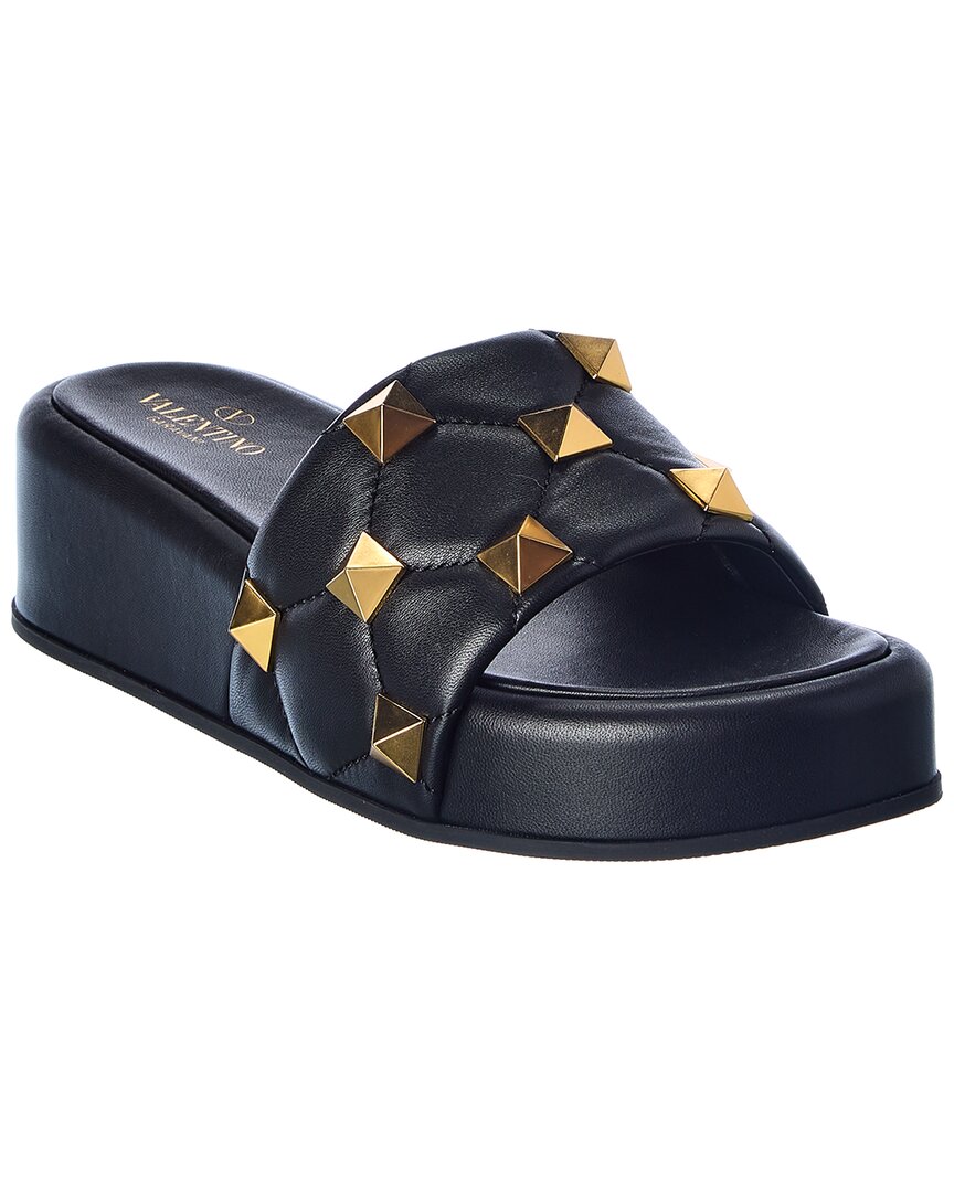 Valentino Roman Stud Flatform Slide Sandal In Quilted Nappa In Black