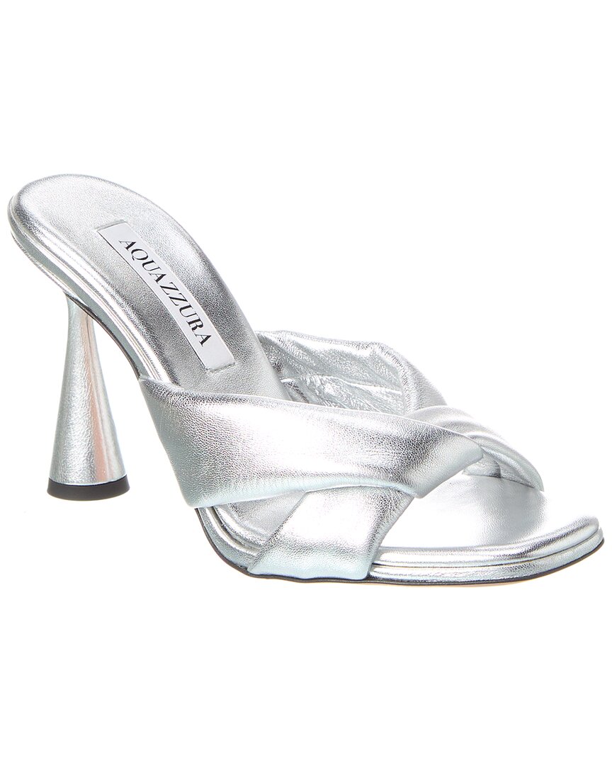 Aquazzura 100mm Metallic-finish Leather Mules In Silver