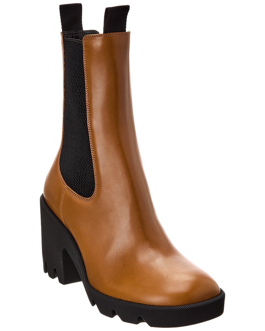 Burberry Leather Boots With High Block Heel In Brown