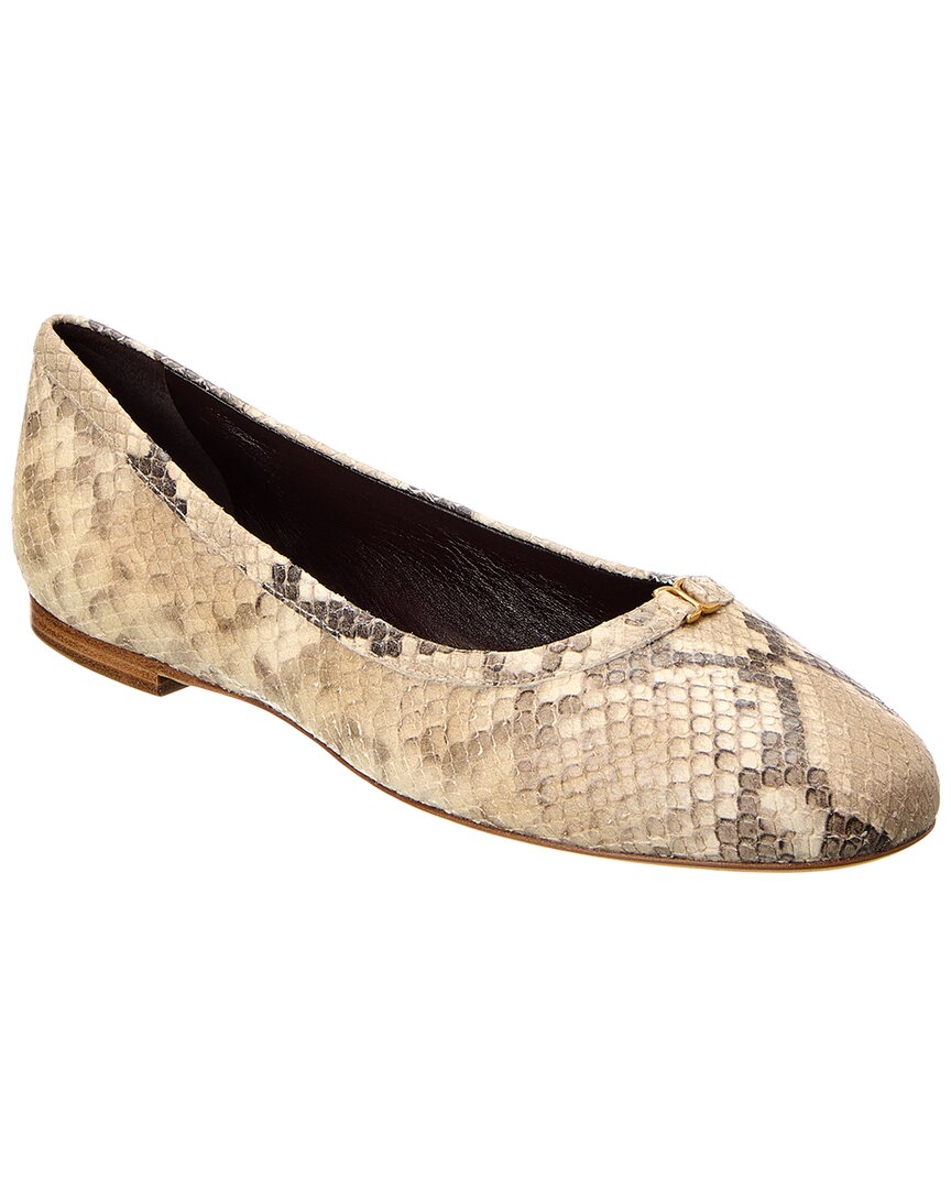 Shop Chloé Marcie Python-embossed Leather Flat In Beige