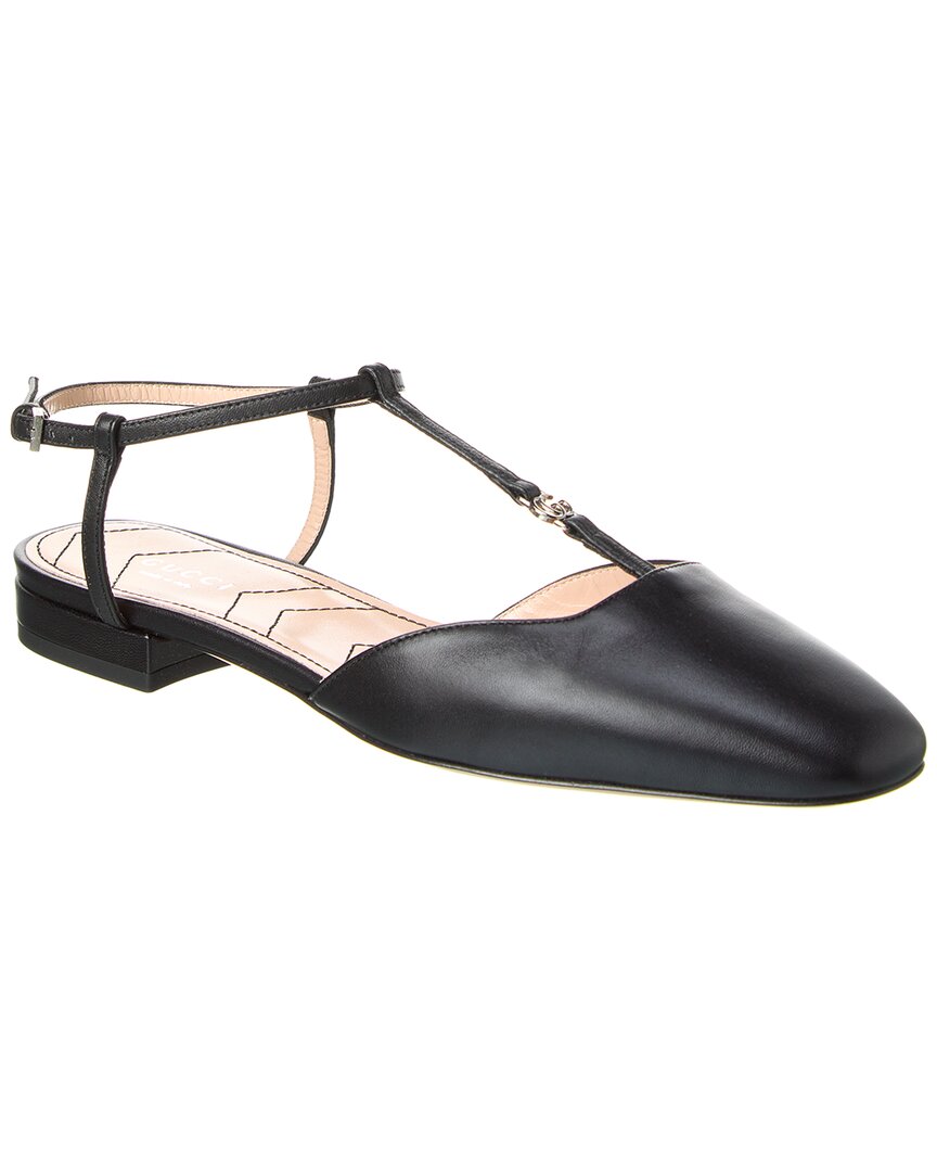 Shop Gucci Double G Leather Ballet Flat In Black