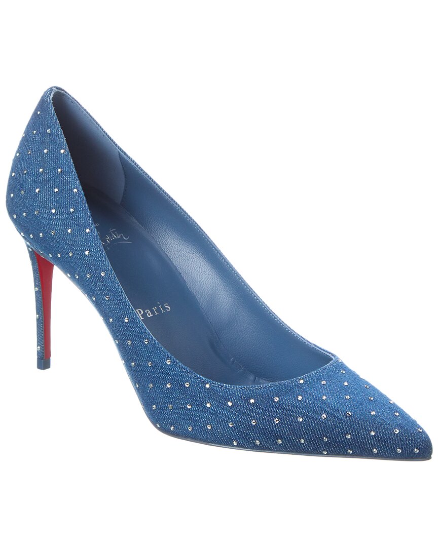 Christian Louboutin Kate 85 Embellished Denim Pumps In Blue