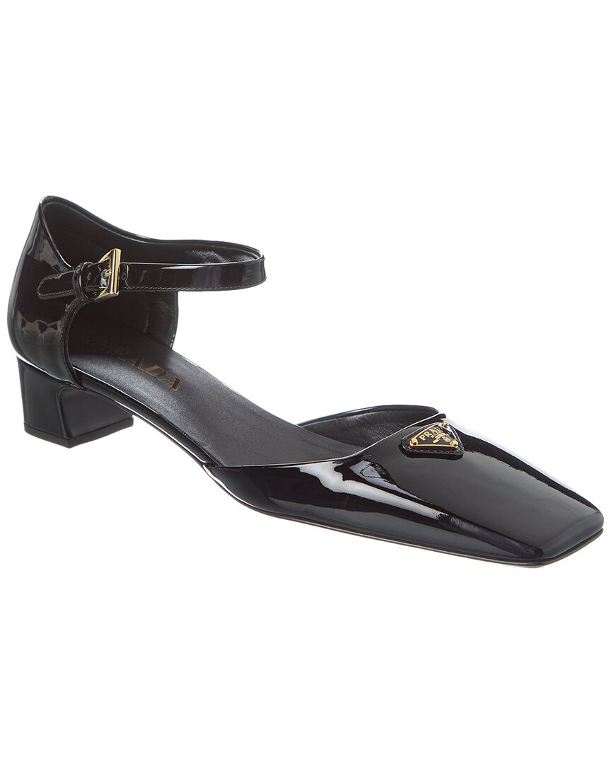 Prada Womens Black Brand-plaque Patent-leather Mary Jane Courts