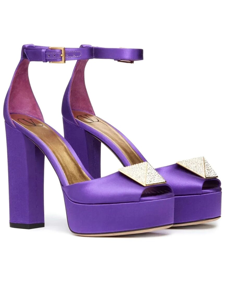 Valentino One Stud Leather Platform Sandal In Purple