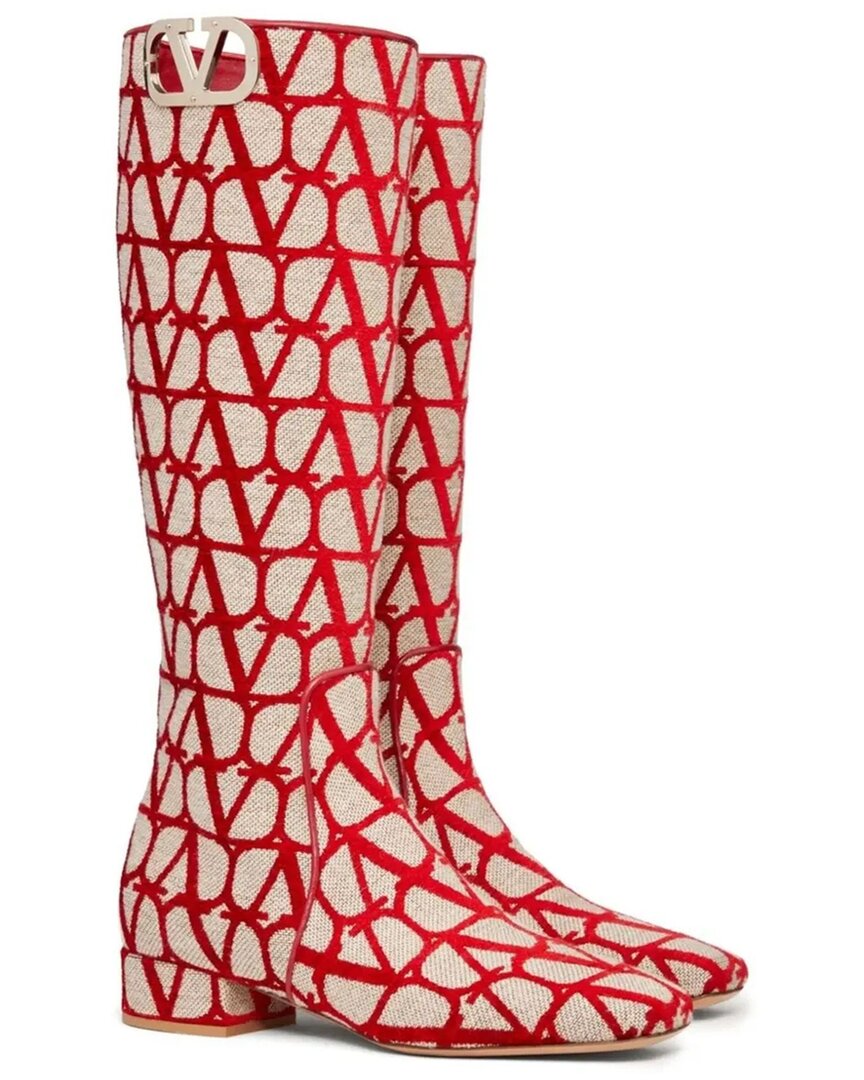 Valentino Garavani Valentino Vlogo Type Canvas Boot In Red
