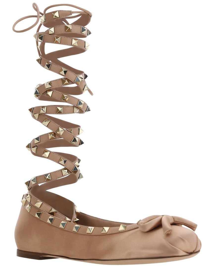 Valentino Rockstud Leather Ballerina Flat In Brown