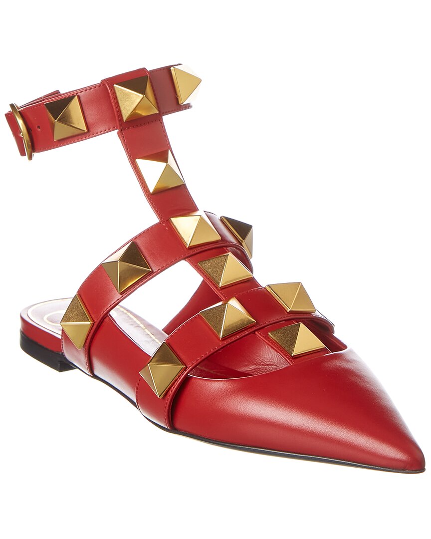 Valentino Red Roman Stud Ballet Flats In Red
