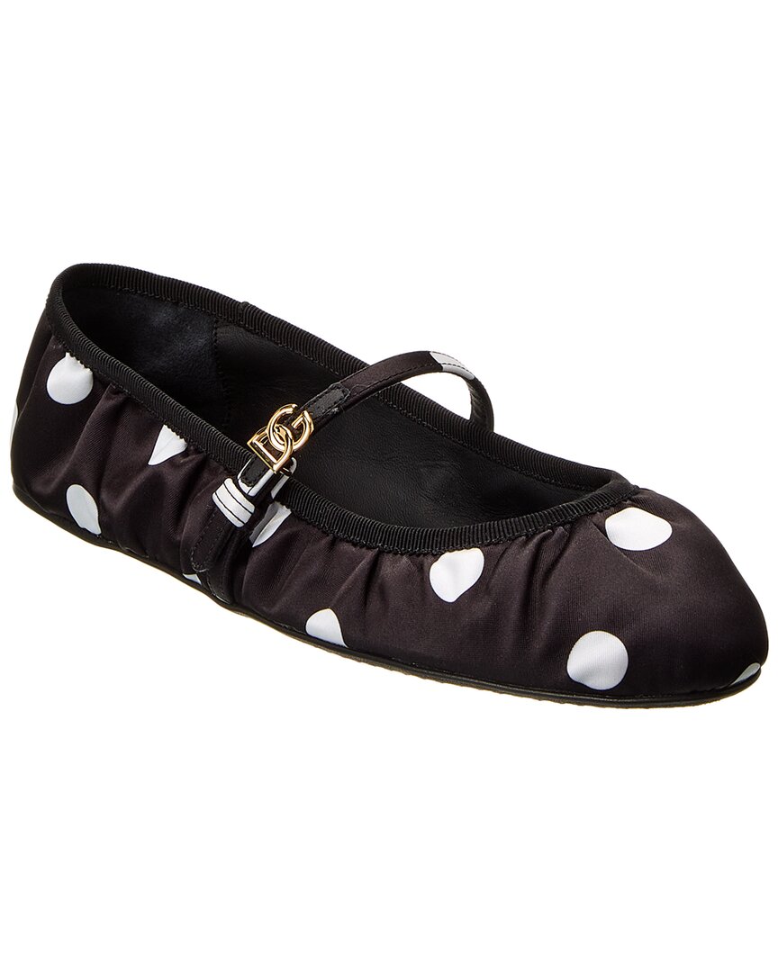 Dolce & Gabbana Odette Polka-dot Satin Ballet Flats In Black