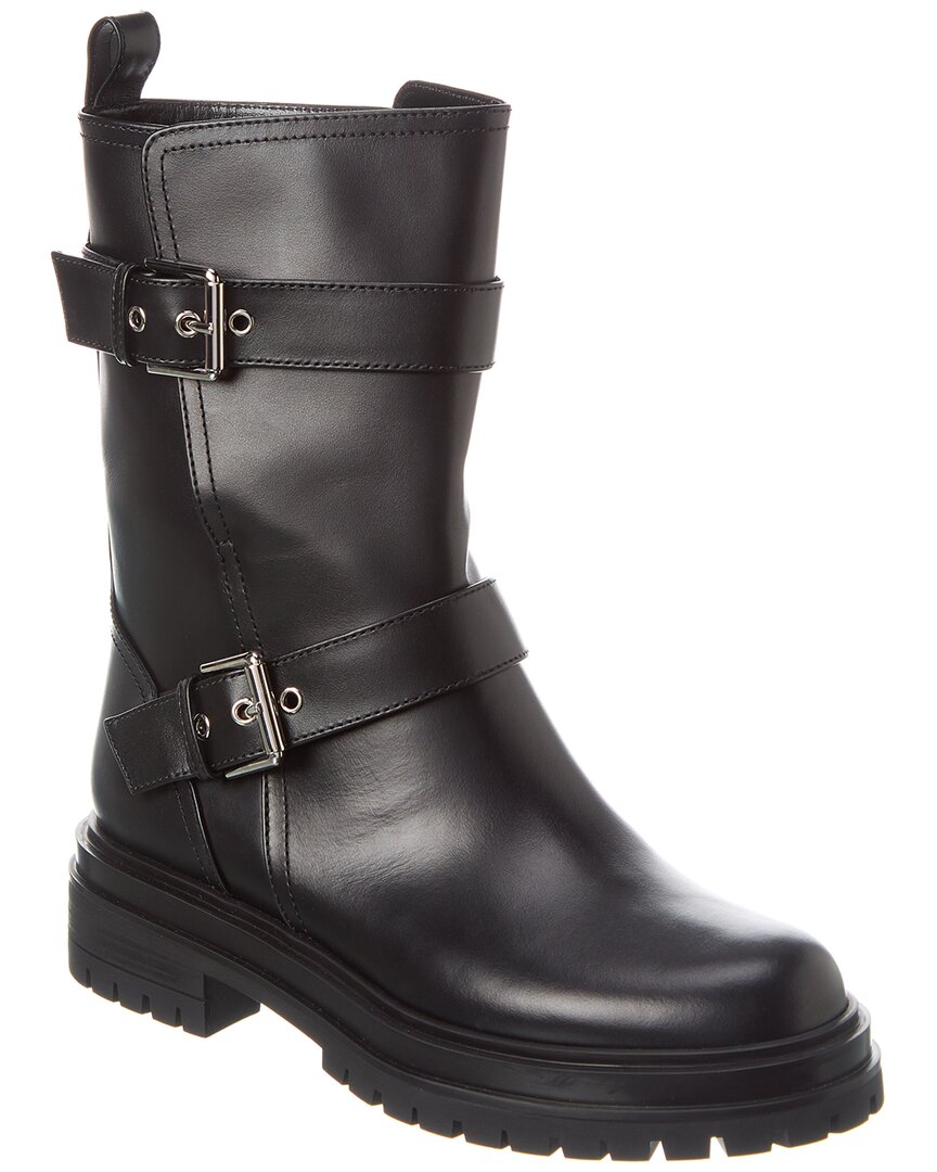 Gianvito Rossi Black Leather Biker Boots In Black