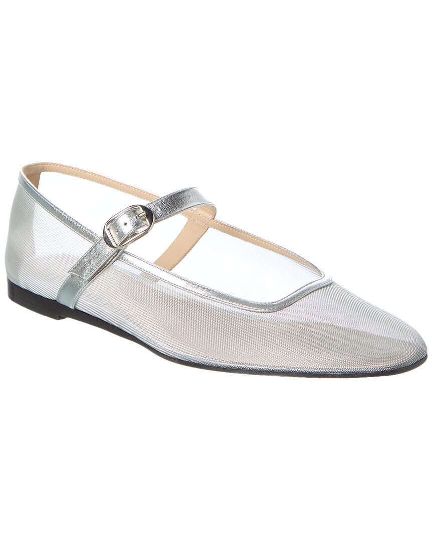 Shop Le Monde Beryl Mesh & Leather Mary Jane Flat In Silver