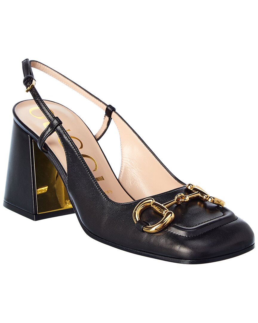 Gucci Horsebit Mid-heel Slingback Pumps In Black
