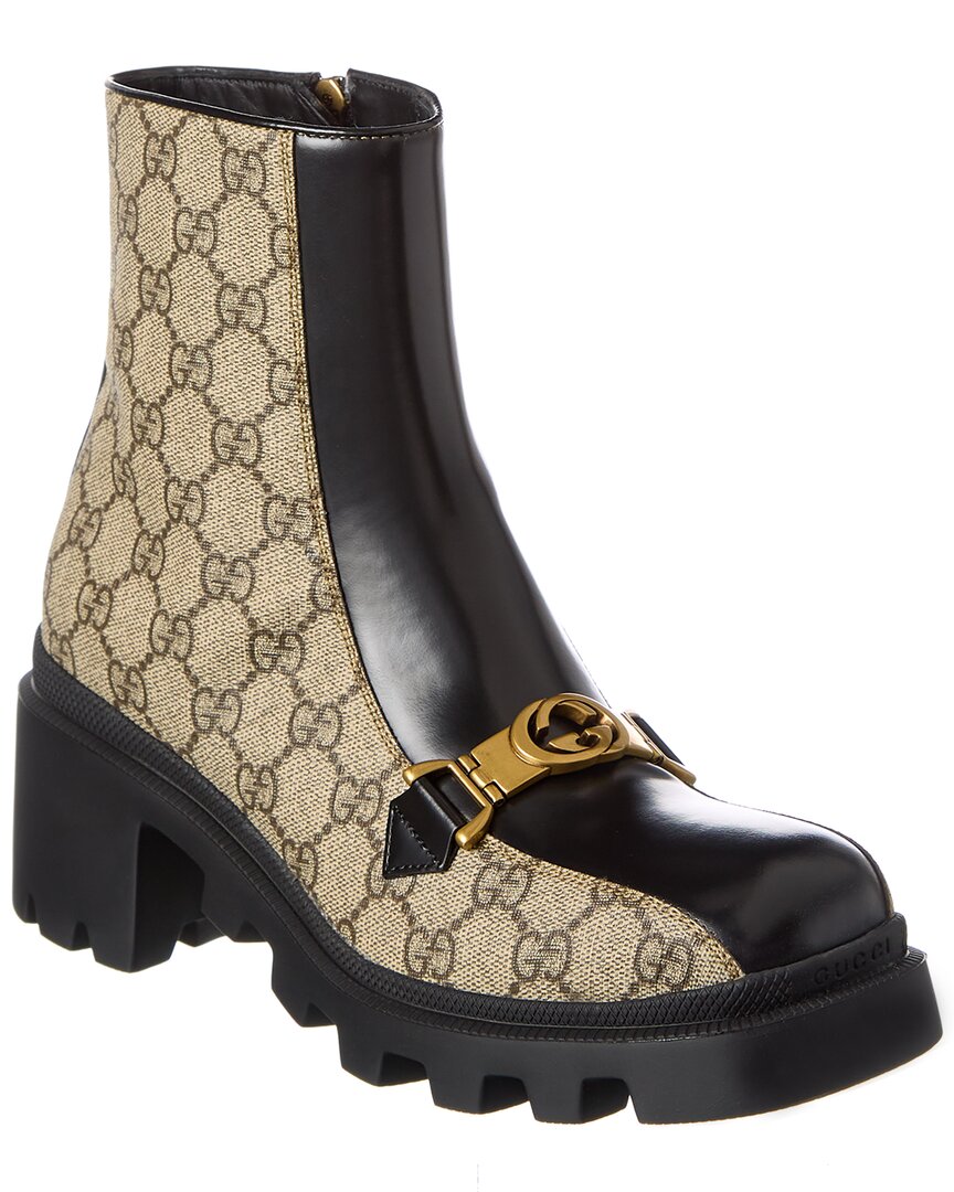 GUCCI GUCCI INTERLOCKING G HORSEBIT GG SUPREME CANVAS & LEATHER BOOT