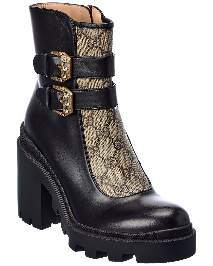Shop Gucci Gg Supreme Canvas & Leather Bootie In Black