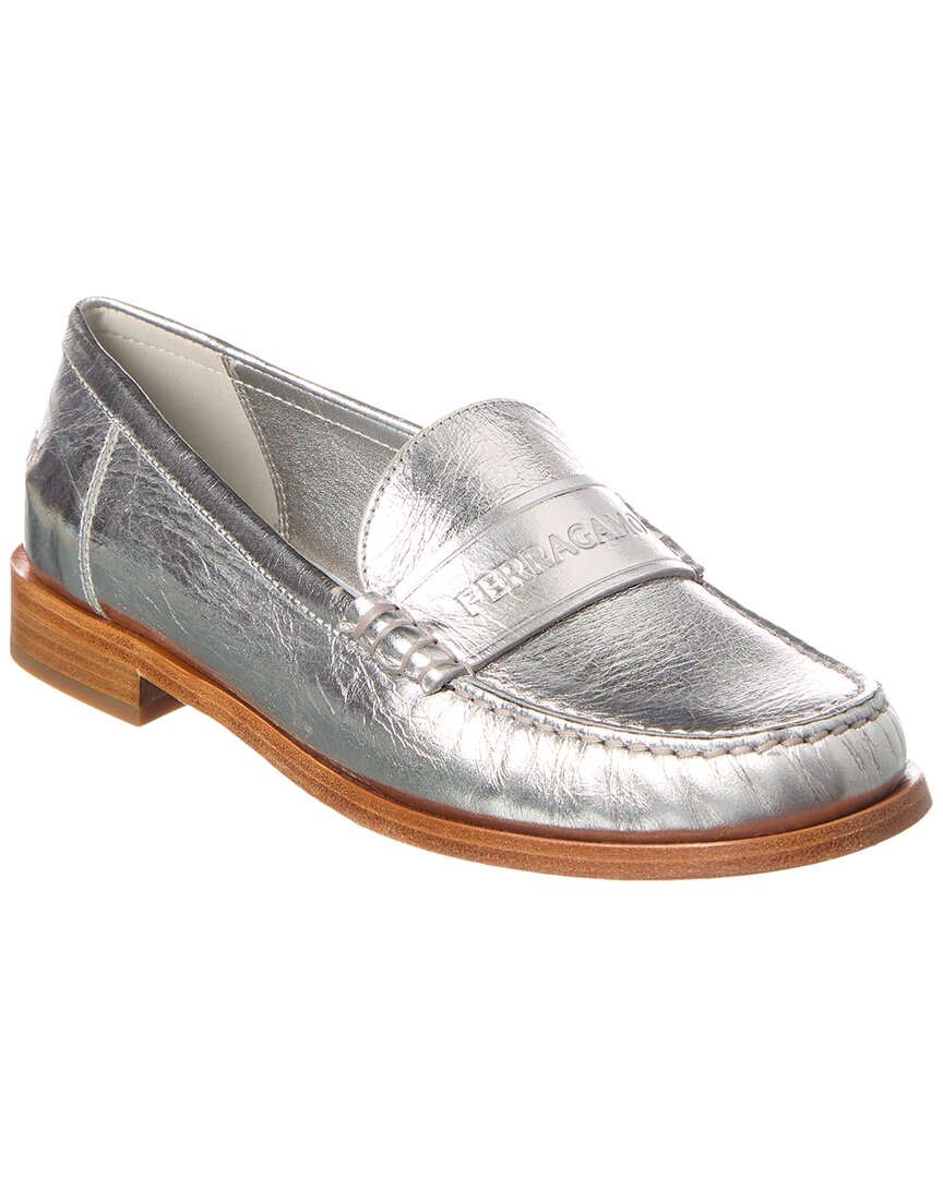Ferragamo Woman Loafers Silver Size 8 Calfskin In Silver