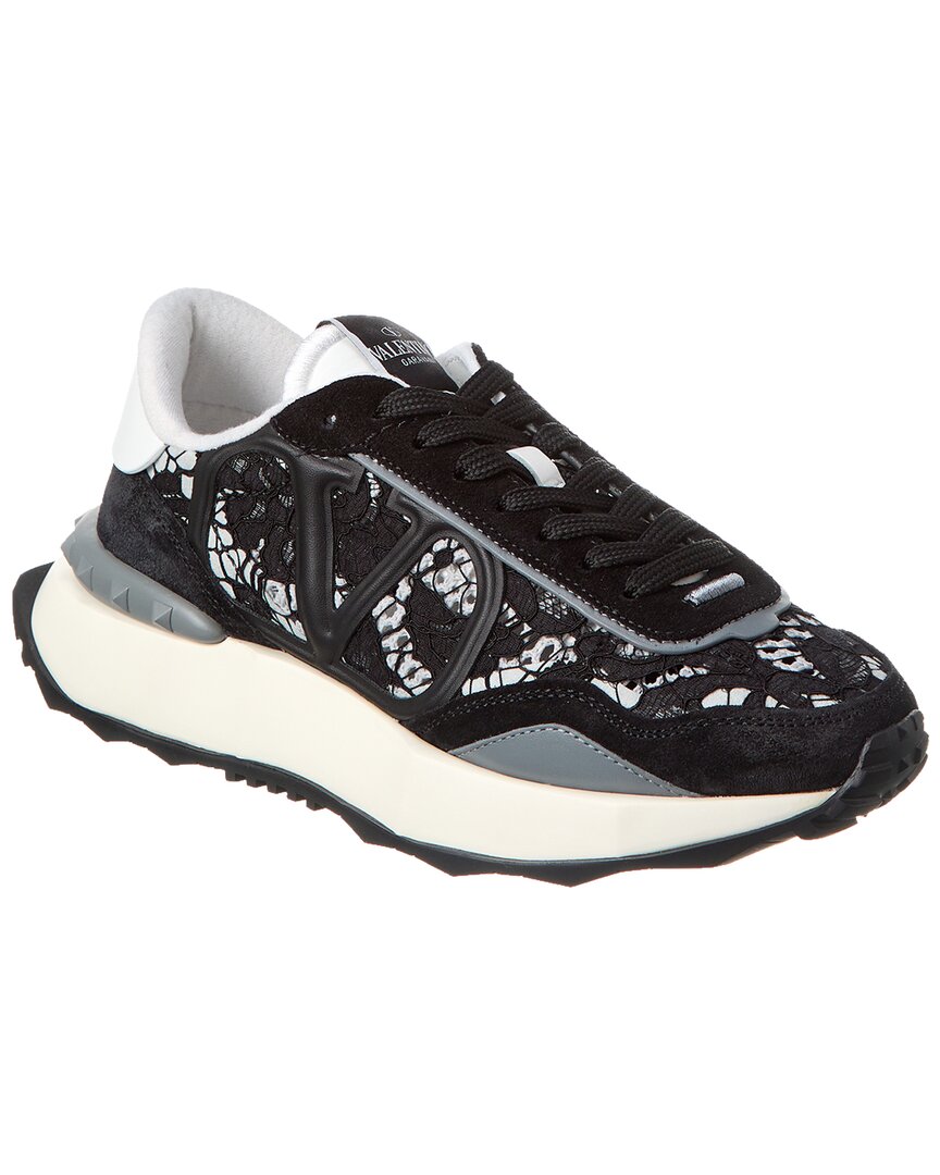 Valentino Vlogo Signature Lace & Suede Sneaker In Black