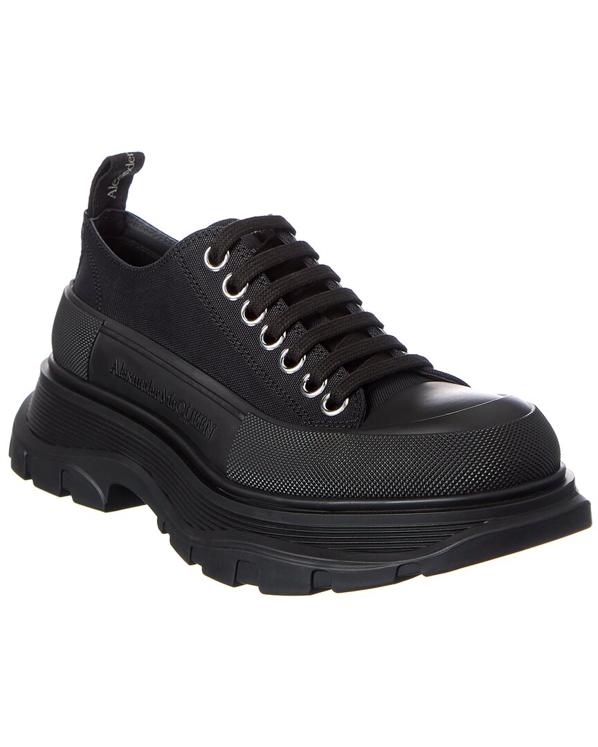 Alexander Mcqueen Black Canvas Tread Slick Platform Low Sneakers In Black