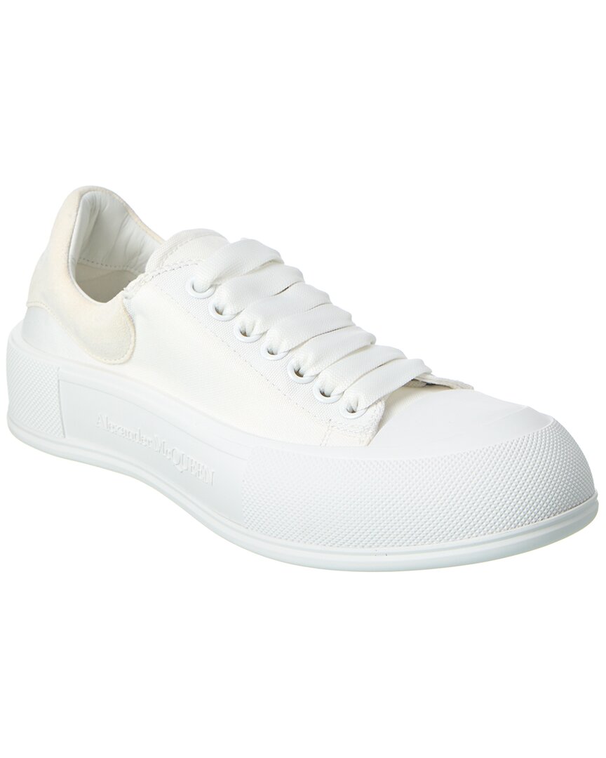 Alexander Mcqueen Logo Embossed Platform Sole Canvas Sneakers In White