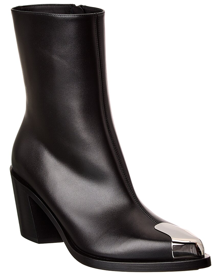Alexander Mcqueen Boxcar Calfskin Cap-toe Ankle Booties In Black
