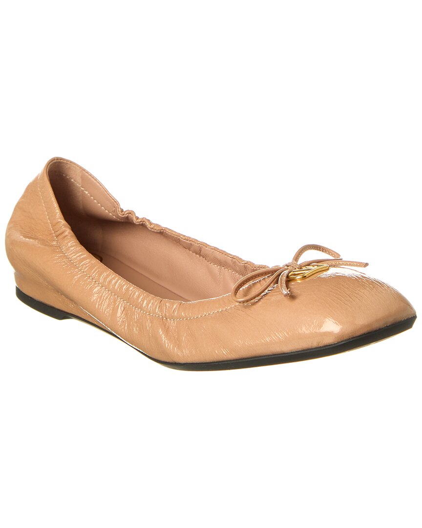 Valentino Garavani Vlogo Signature Patent Leather Ballerina Woman Rose Cannelle 41 In Beige