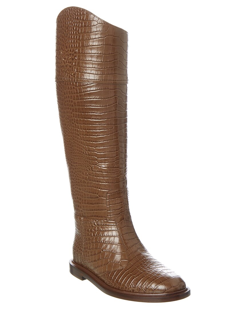 Shop Fendi Karligraphy Croc-embossed Leather Boot In Brown