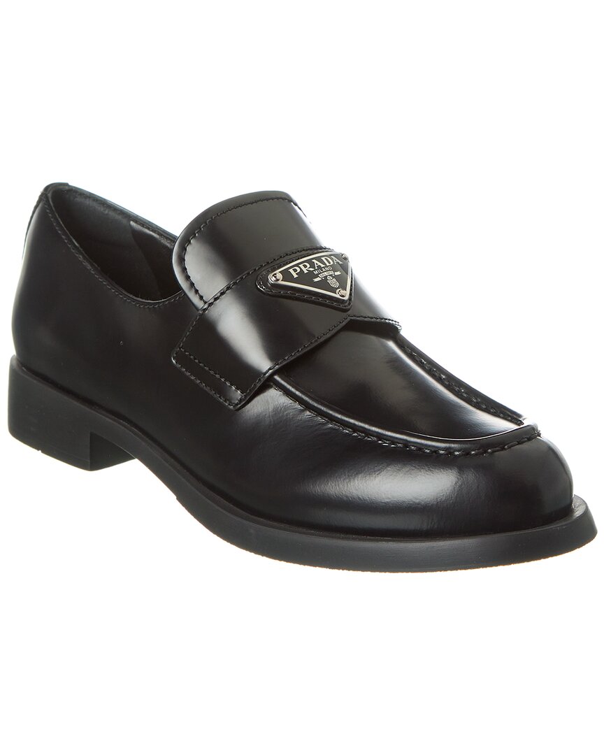 Prada Triangle Logo Patent Leather Loafer In Black