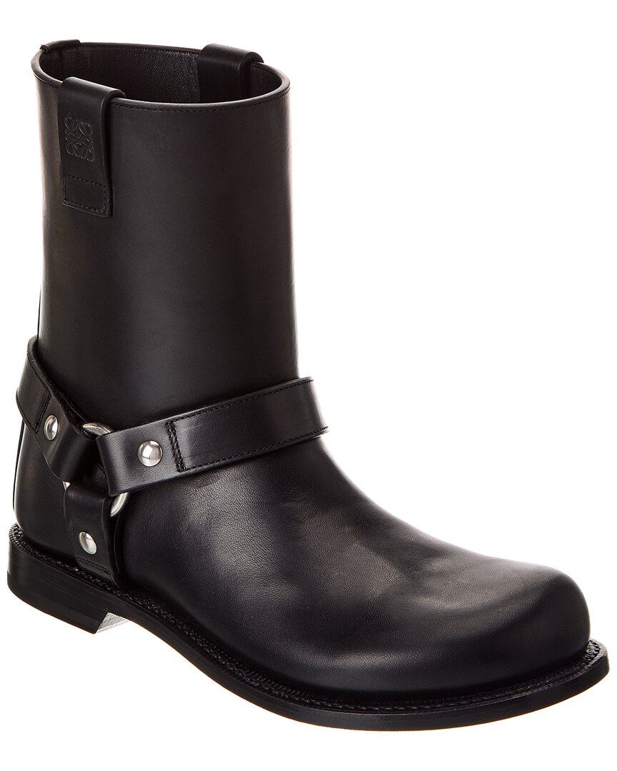 Shop Loewe Campo Leather Biker Boot In Black