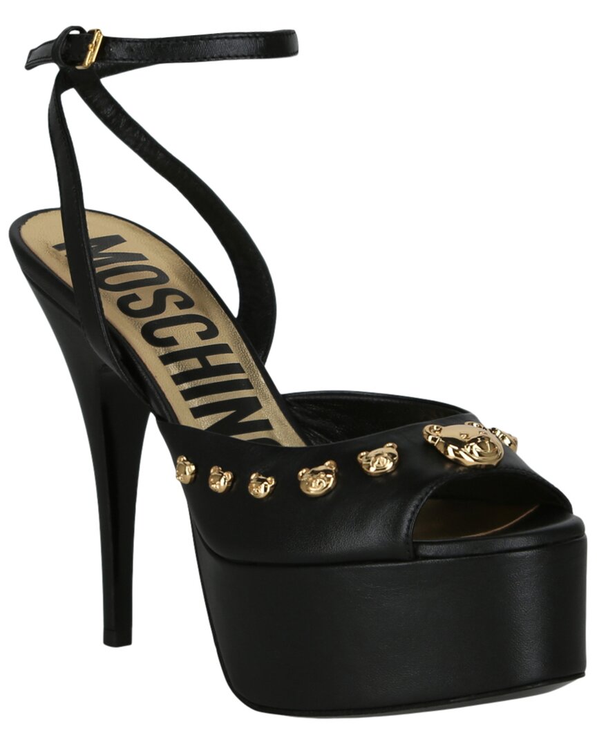 Moschino Teddy Bear Studded Ankle Strap Platform Sandal In Black