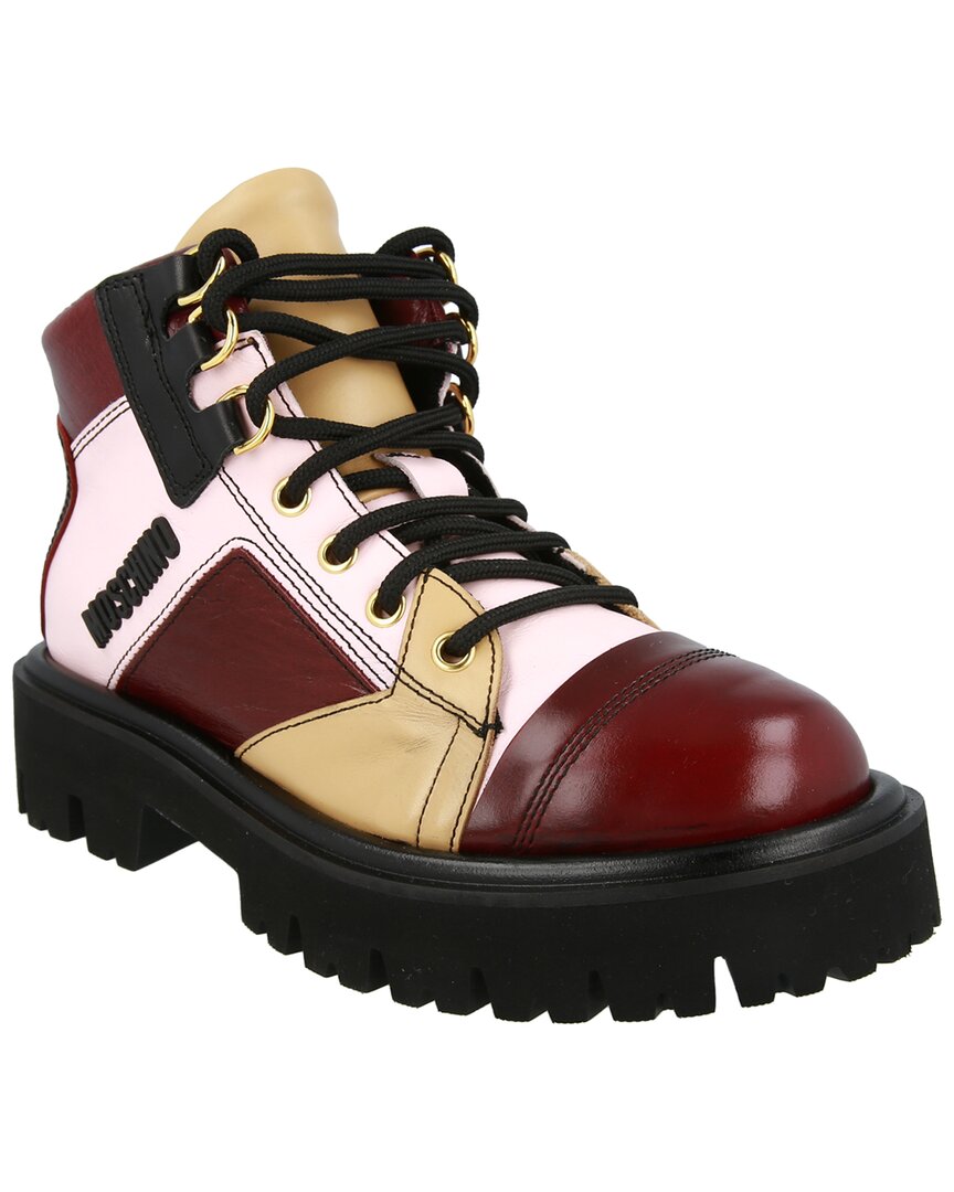Moschino Leather Boot In Burgundy