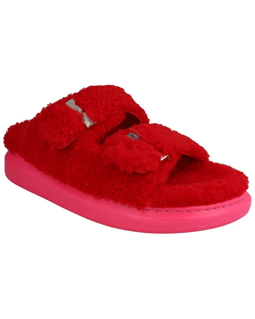 Alexander Mcqueen Shearling Slide Sandals Woman Sandals Pink Size 8 Mohair Wool In Pink
