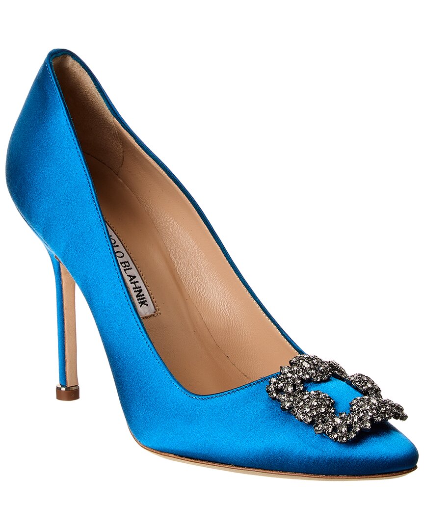 Shop Manolo Blahnik Hangisi 105 Satin Pump In Blue