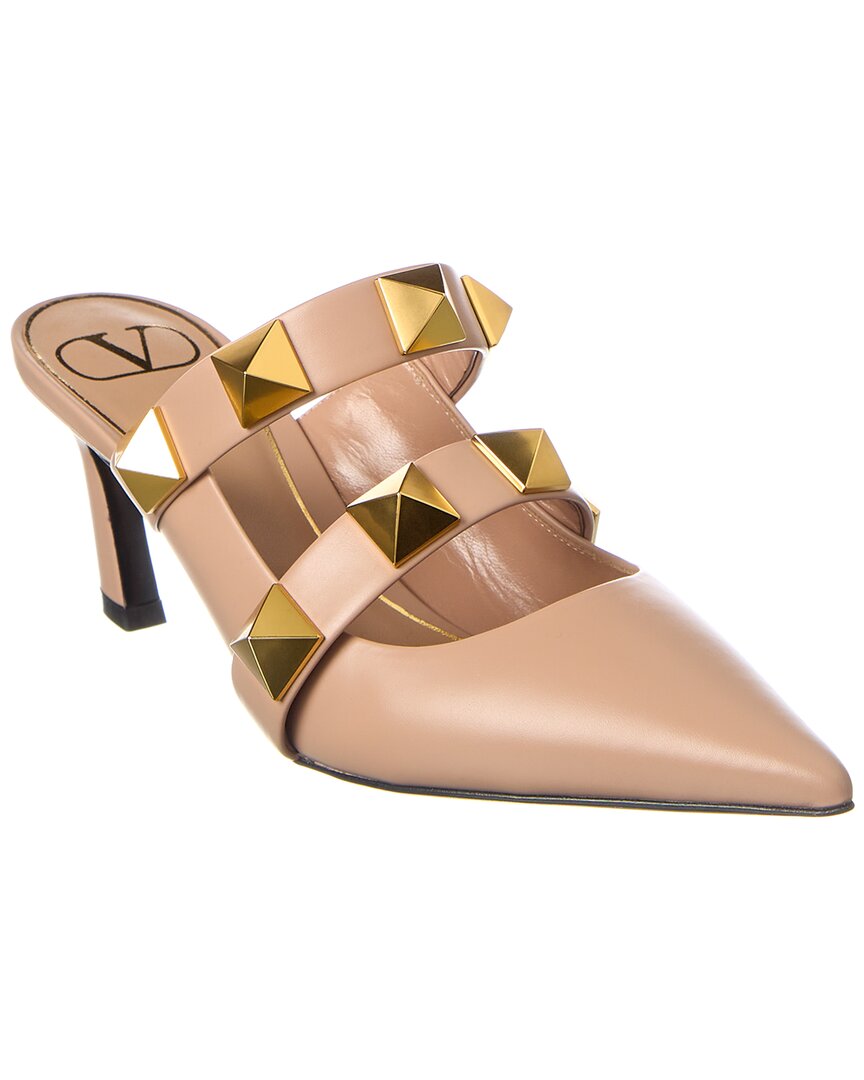 Valentino Neutral 65 Roman Stud Leather Mules In Nocolor