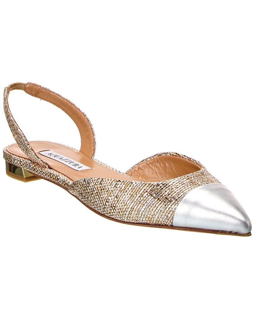 Aquazzura 10mm Milanese Laminated Leather Flats In Gold