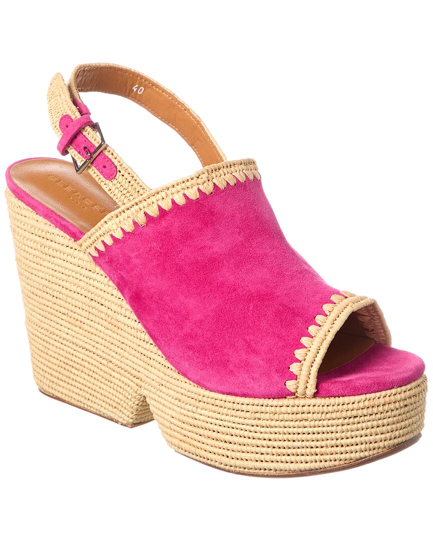 Clergerie Damya Suede & Raffia Wedge Sandal In Pink