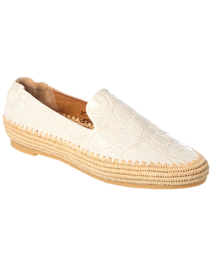Clergerie Irmis Embossed Leather & Raffia Loafer In White