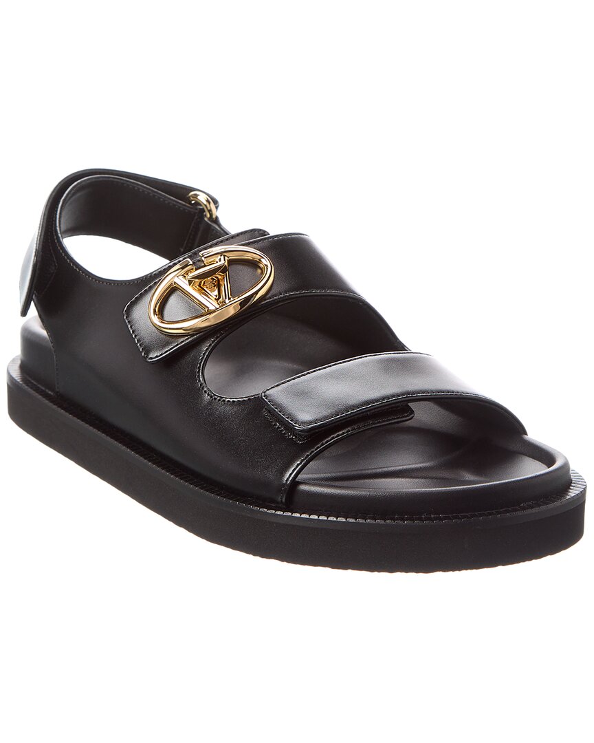 Valentino 'vlogo Locker' Flat Sandals With Gold-tone Hardware In Black