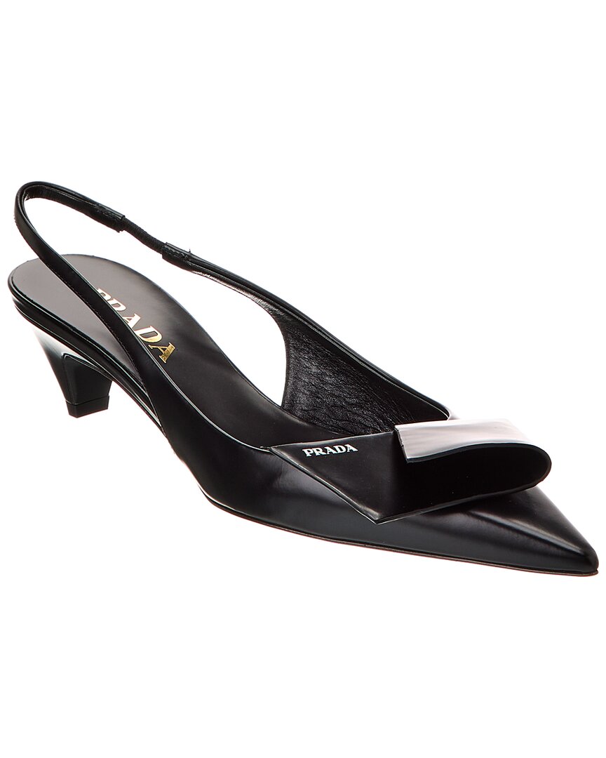 Prada Elegant Leather Slingback Pumps With Pointed Toe In Black
