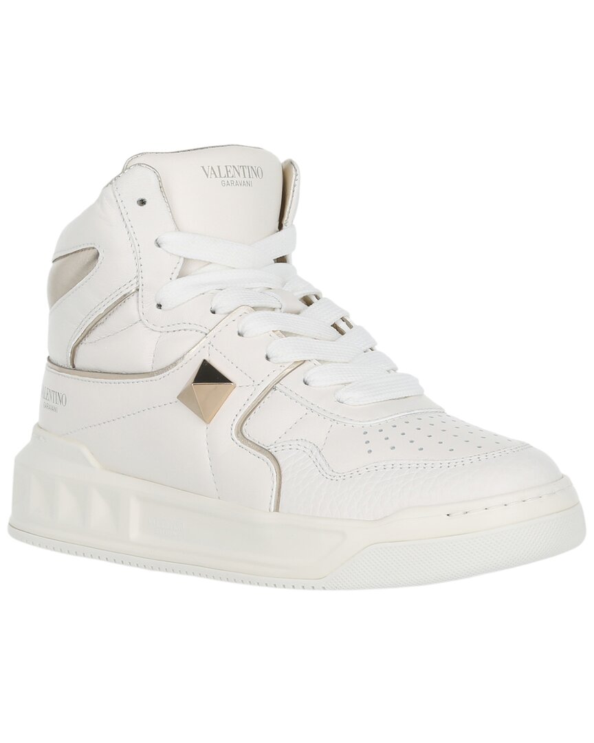 Shop Valentino One Stud Leather Sneaker In White