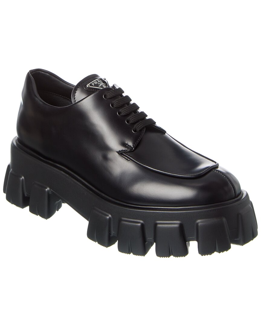 Prada Monolith Brushed Leather Platform Oxford In Black
