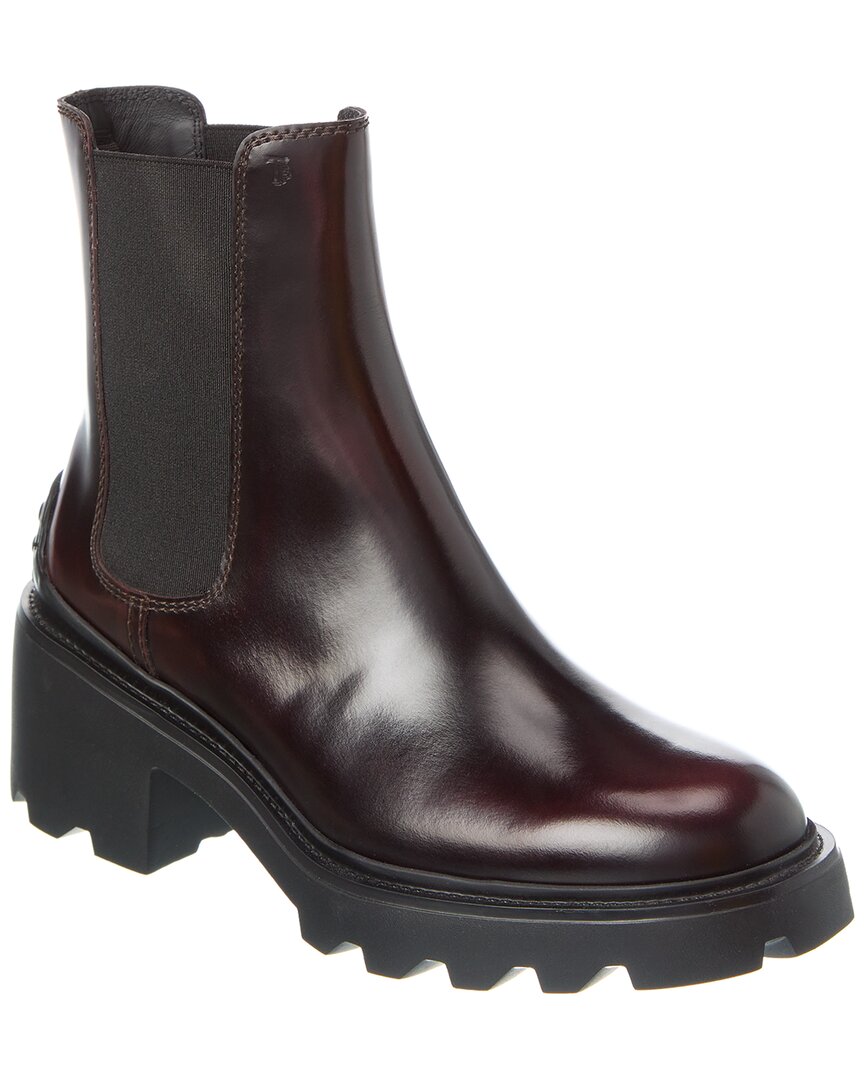 Tod's Leather Ankle Boots In Burgundy