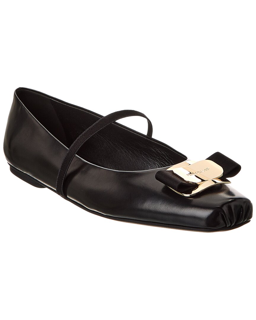 Ferragamo New Vara Plate Ballet Flat Shoes In Black
