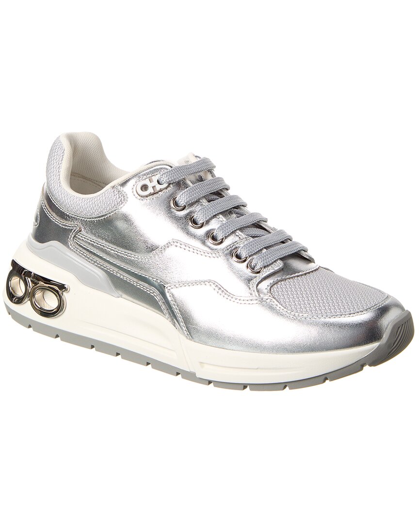 Ferragamo Leather And Fabric Low-top Sneakers In Metallic