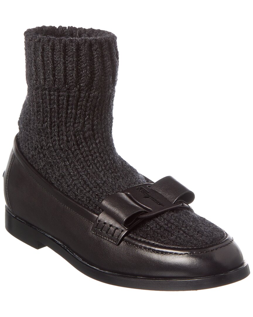 Ferragamo Vivaldo Knit & Leather Loafer In Black
