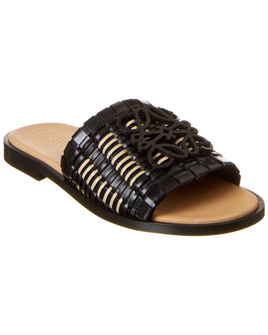 Loewe Anagram Woven Leather Sandal In Black ModeSens